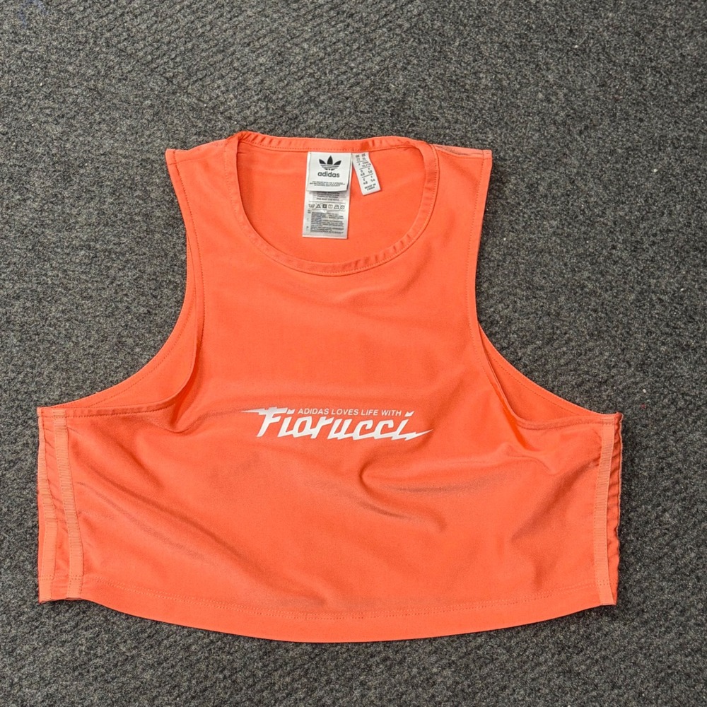 Adidas x Fiorucci Orange Crop Tank Top Womens XL Graphic Trefoil Sleeveless